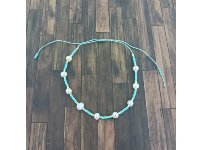 Bracelet Miyuki + perles d'eau douce turquoise/doré