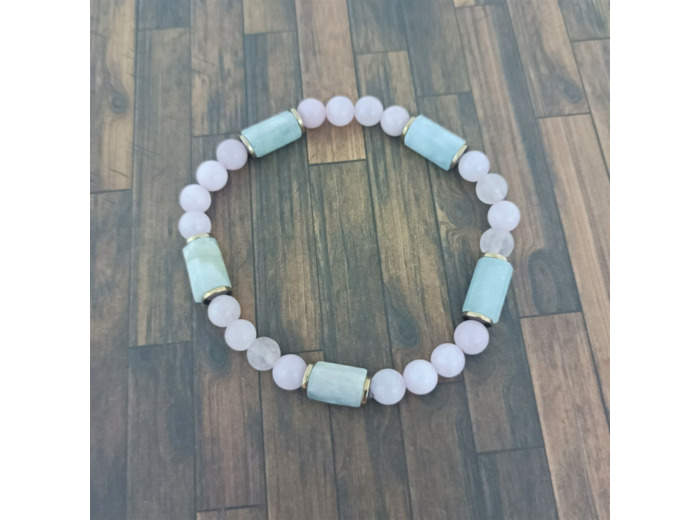 Bracelet Aigue marine/Quartz rose/Hématite