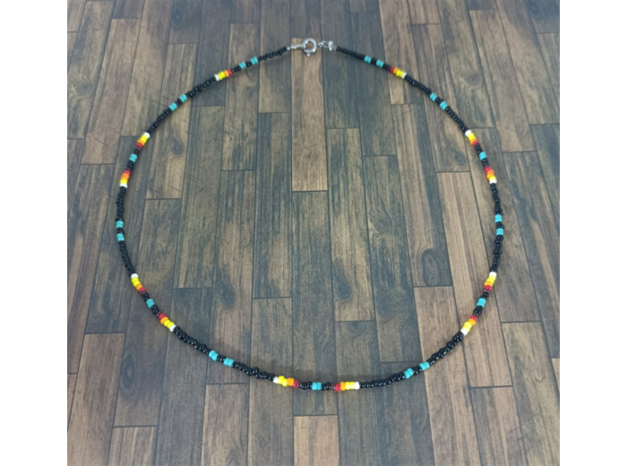 Tour de cour perles de rocaille noir/turquoise et couleurs