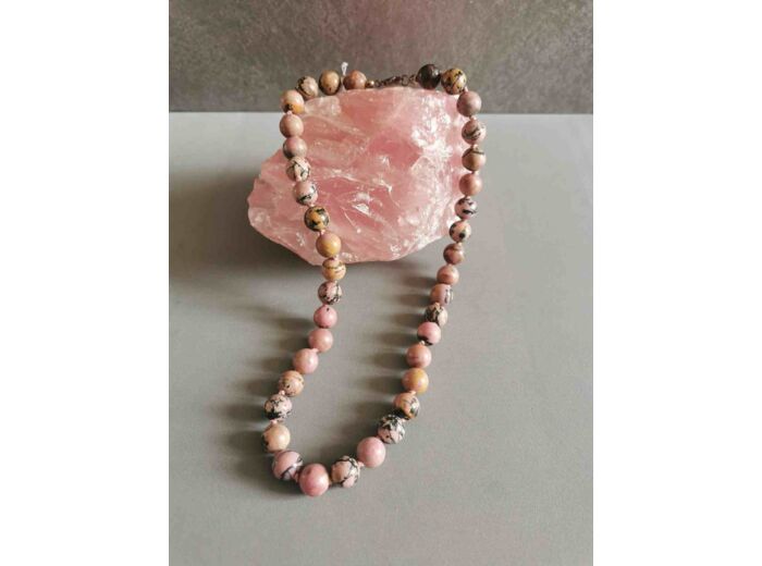 Collier Rhodonite perles 10mm 45cm