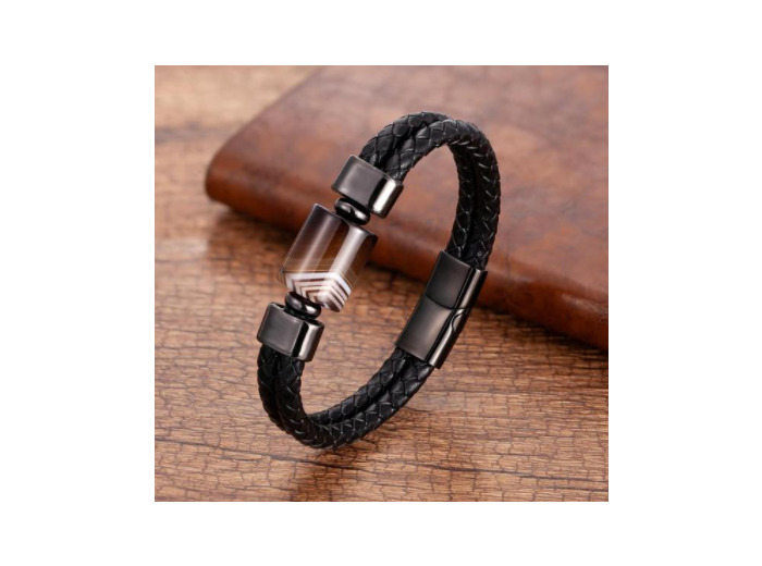 Bracelets en cuir véritable et agate marron pour hommes