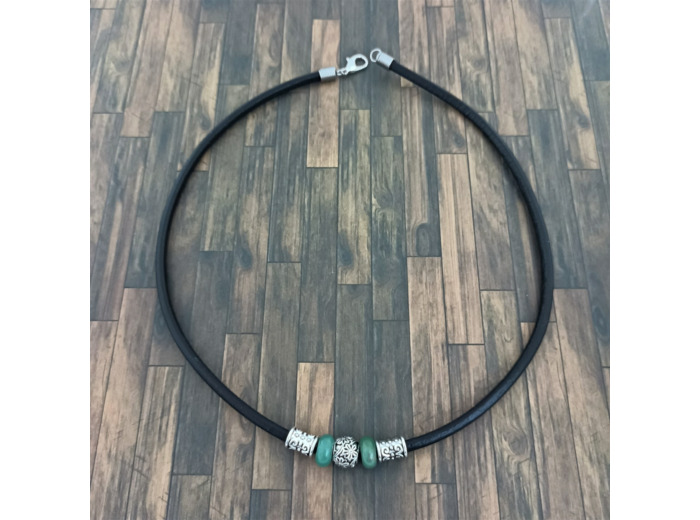Collier cuir homme aventurine verte