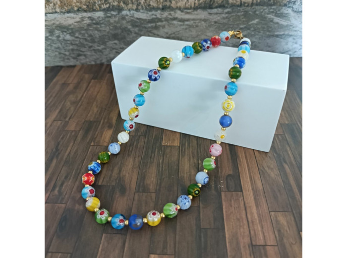 Collier de perles millefiori 8mm