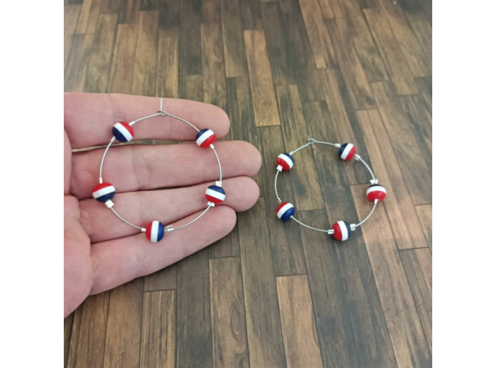 Créoles bleu blanc rouge et acier inoxydable