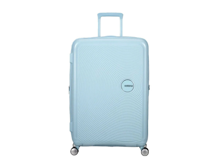 American Tourister Sound Box Spinner 77 cm Valise Trolley 4 Roues Pastel Blue