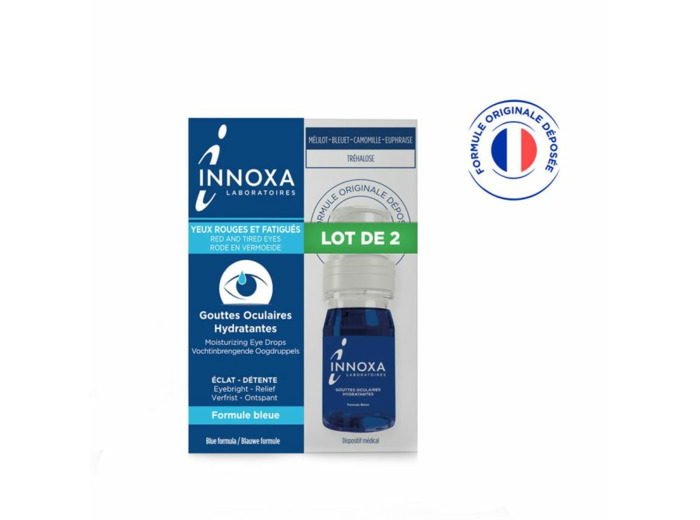 Gouttes oculaires hydratantes yeux rouges et fatigués 2x10ml Formule bleue Innoxa