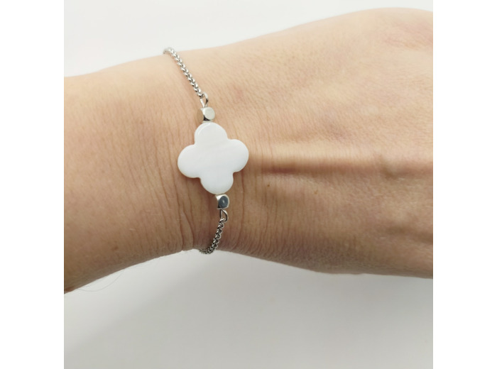 Bracelet trèfle nacre blanc/argenté
