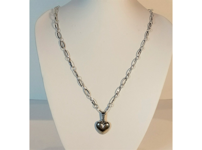 Pendentif cœur plein convexe argenté