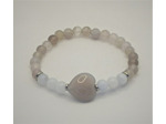 Bracelet agate gris/blanc argenté cœur