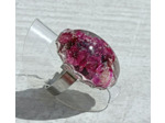 Bague résine ovale argenté fleur fushia #14