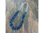 Collier gros maillons bleu marine/argenté