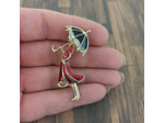 Broche dame au parapluie émail et strass