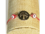 Bracelet élastique argenté arbre de vie/rouge/œil porte bonheur