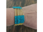 Bracelet élastique multi-rangs turquoise/doré