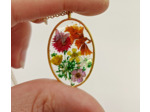 Pendentif ovale fleurs /doré #17