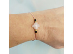 Bracelet élastique rose/doré/noir/trèfle facetté rose
