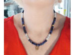 Collier Lapis Lazuli/aigue marine/doré lotus