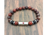 Bracelet "Love / Life" Jaspe rouge/Obsidienne