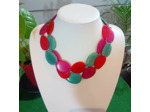 Collier long Shana rose-rouge-bleu en ivoire végétal