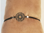 Bracelet élastique argenté/noir/mandala