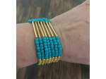 Bracelet élastique multi-rangs turquoise/doré