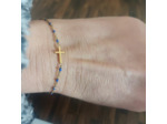 Bracelet croix  en acier inoxydable doré et bleu