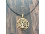Collier arbre de vie doré sur cordon noir