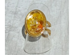Bague résine ovale doré fleur jaune/orange #18