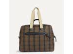 Bleu de Chauffe Sac de Voyage Cabine Aviateur Missak Cuir Et Toile Tartan Brun Rouge