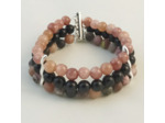 Bracelet triple Rhodonite/Obsidienne/Pierre de lune