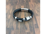 Bracelet cuir et acier inox homme 2 lanières