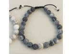 Bracelet couple agate noire givrée/howlite