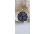Pendentif obsidienne arbre de vie métal argenté vendu sans la chaine 45mm LPG011221