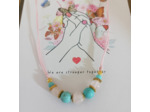 Tour de cou turquoise/quartz rose doré sur cordon rose