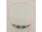 Tour de cou turquoise/quartz rose doré sur cordon rose
