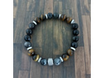 Bracelet homme œil de tigre/labradorite/obsidienne/acier inox