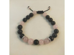 Bracelet ajustable obsidienne / quartz rose