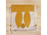 Sac à dos Pochon pour enfant, modèle Lapinou, Moutarde et rose