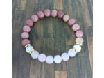 Bracelet rhodonite/quartz rose/pierre de lune doré