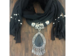 Foulard coton noir pendentif noir
