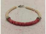 Bracelet en perles naturelles heishi rose/banc argenté
