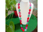 Collier long Shana rose-rouge-bleu en ivoire végétal