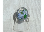 Bague résine ovale argenté fleur bleu #20