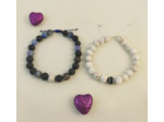 Bracelet couple agate bleu foncé multicolore/howlite