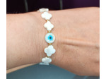 Bracelet nacre trèfles/œil/doré