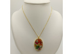 Pendentif ovale fleurs /doré #17