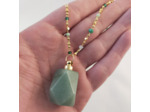 Collier bouteille de parfum aventurine/doré
