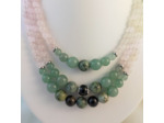 Collier triple aventurine/quartz rose/obsidienne/turquoise africaine