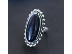 Bague ovale pierre de sable bleu en argent
