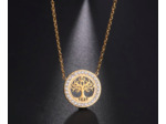 Pendentif rond arbre de vie en acier inoxydable doré et zircon